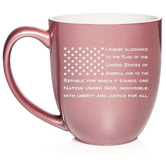 American Flag Pledge Of Allegiance Ceramic Coffee Mug Tea Cup Gift for Him, Her, Husband, Mom, Dad, Father’s Day, Mother's Day, Friend, Birthday, Boss, Housewarming, Fourth of July (16 oz Rose Gold)