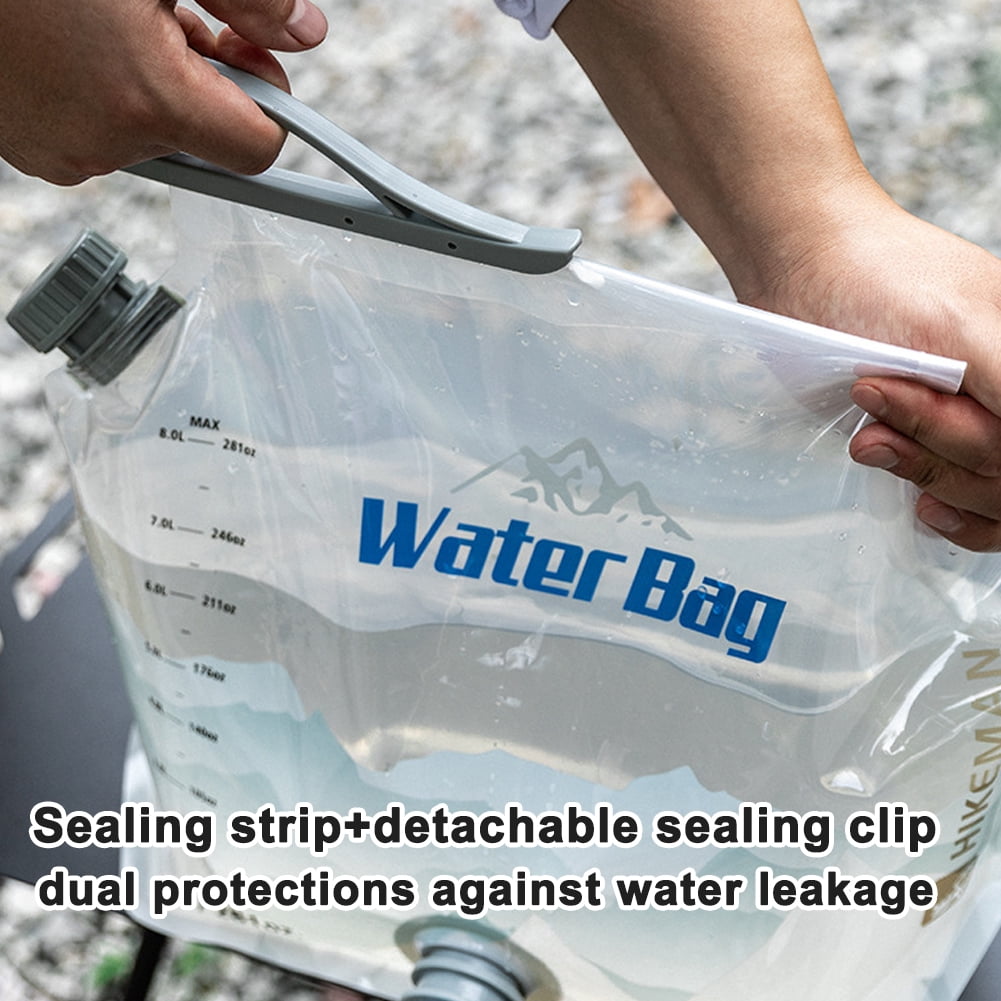 BIMZUC 8L Collapsible Camping Water Bag, Large Capacity Portable Foldable Water Storage Jug Container with Spout and Handle for Outdoor Traveling Hiking Picnic Emergency Survival Gear, Transparent