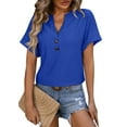 thumbnail image 2 of Women's Spring Summer Tops Women's Fashion V-Neck Button T Shirt Solid Colour Dot Loose Short Sleeve Top, 2 of 6