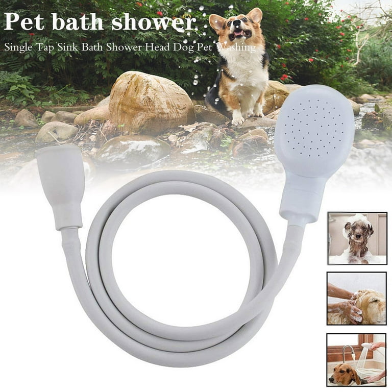 Sywan Pet Shower Head,Portable Pet Shower Sprayer,Rubber Hose, Push on Bath Tub Sink Faucet Attachment for Fast and Easy Bathing, White