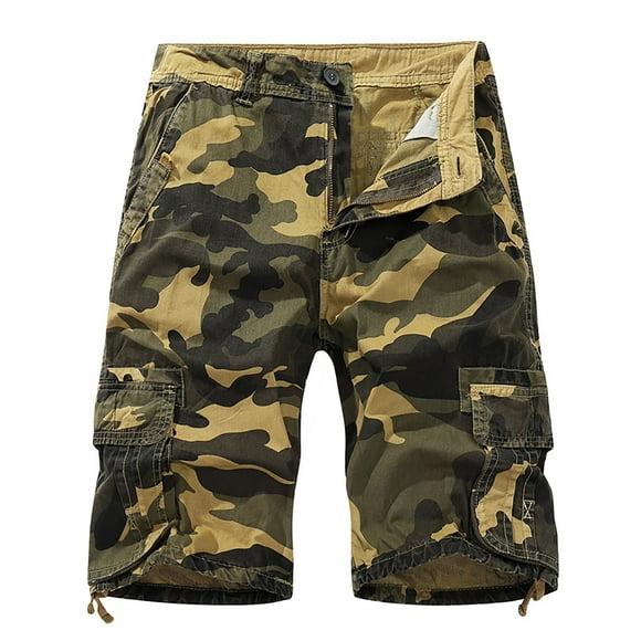 Shorts Et Bermudas Homme Men's Summer Cargo Baggy Shorts Vintage Printed Bermuda Shorts Cargo Pants with Pocket Men's Cargo Shorts Yellow 30