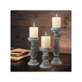 thumbnail image 3 of Rustic Wooden Pillar Candle Holders Set Of 3 12'' 9'' 6'' Farmhouse Wood Candle Stand For Table Centerpieces Vintage Tall Candleholders Fireplace Mantel Decor For Living Room Grey, 3 of 8