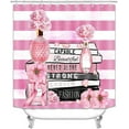 thumbnail image 2 of 4PCS Fashion Shower Curtain Sets with Rugs, Waterproof Fabric Shower Curtain, Inspirational Quotes Magazines Pink Floral Perfume Makeup Modern Black and White Striped Girl Woman Bathroom Decor, 2 of 7