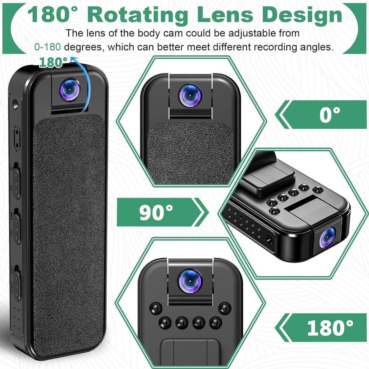 Mini Camera HD 1080P Portable Audio & Video Recorder with 180° Rotatable Lens Wearable Camcorder with Night Vision Police Body cam for Sport/Delivery/Travel/Law Enforcement