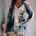 thumbnail image 2 of Terrifier Womens T Shirts V Neck Long Sleeve Tops Causal Loose Summer T-Shirts M, 2 of 7