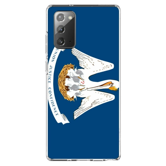 DistinctInk Clear Shockproof Hybrid Case for Samsung Galaxy Note 20 (6.7" Screen) - TPU Bumper, Acrylic Back, Tempered Glass Screen Protector - Louisiana State Flag - US State Flag