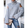 thumbnail image 4 of Womens Cold Shoulder Oversized Turtleneck Sweaters Long Sleeve Chunky Solid Color Knitted Pullover Outwear Coat, 4 of 6