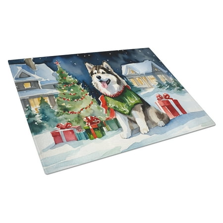 

Alaskan Malamute Cozy Christmas Glass Cutting Board Large 12 in x 15 in