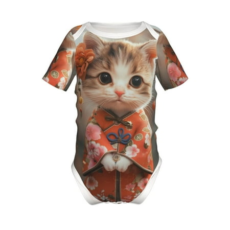 

Junzan Adorable Kitten In Kimono Print Short-Sleeve Baby Climbing Clothes Bodysuits for Infant One-Piece for Baby Boys & Girls Baby Clothes Baby Romper with Snap Closure-18 Months