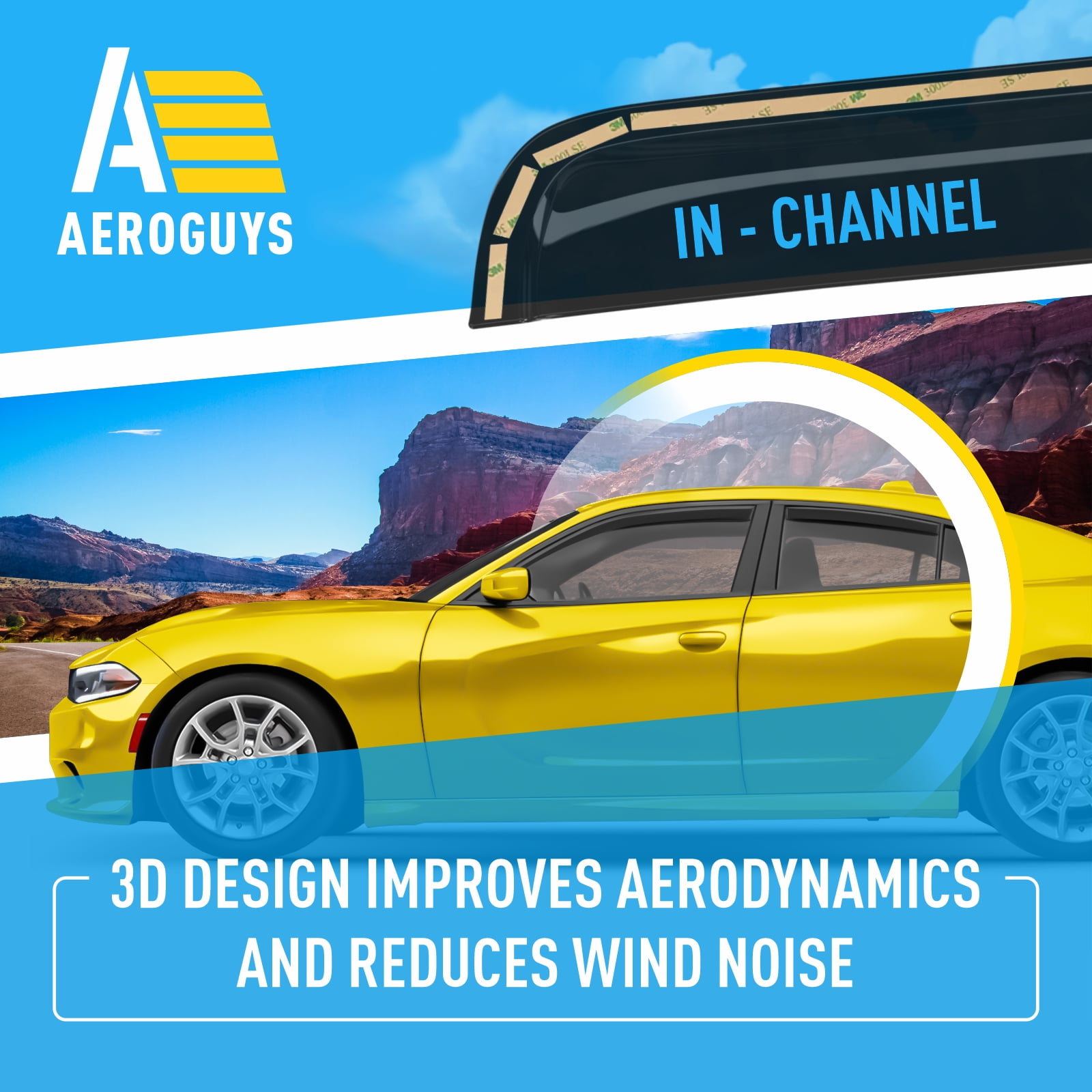 AEROGUYS In-Channel Window Deflectors Extra Durable Window Visors Rain Guards Fit for Dodge Charger 2011-2023, Sun Visors, Wind Vent Visors, Car Accessories - 4 pcs. AG0716