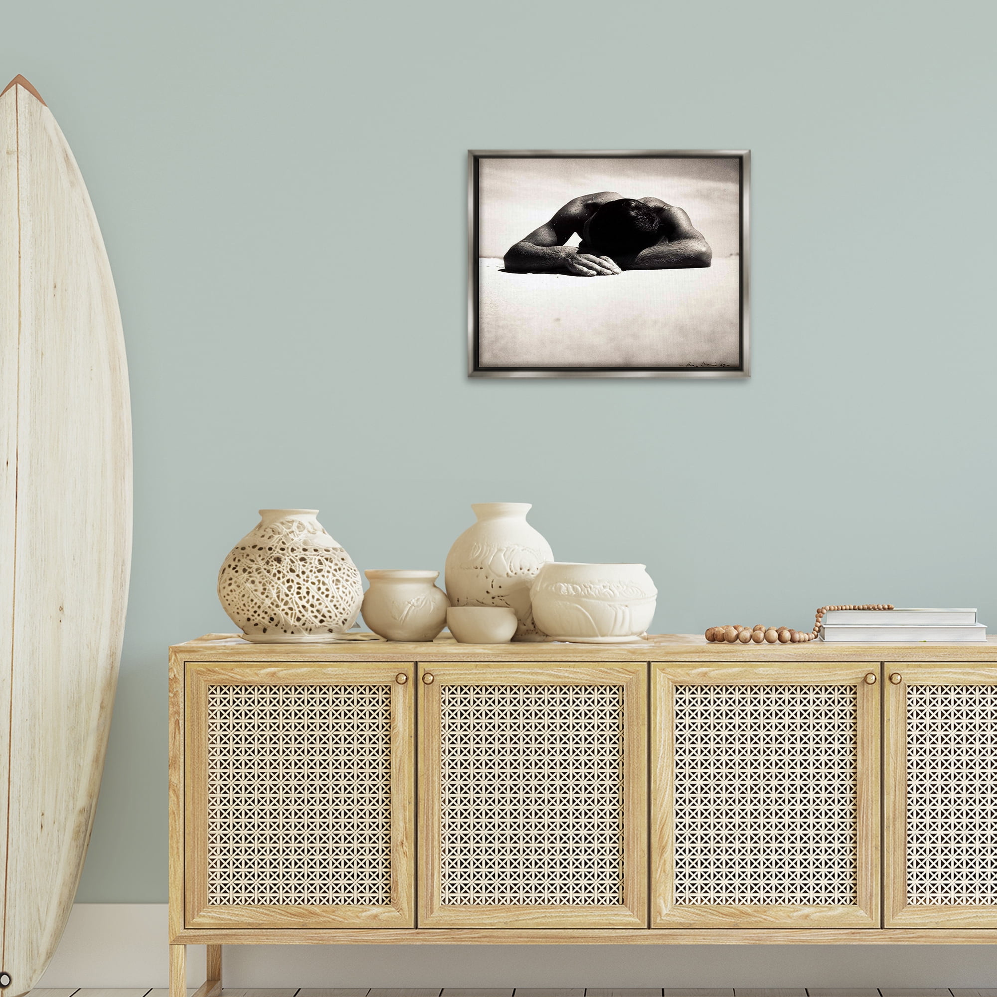 Stupell Industries Sunbaker Beach Photography People Photography Gray Floater Framed Canvas Art Print Wall Art, 21 x 17