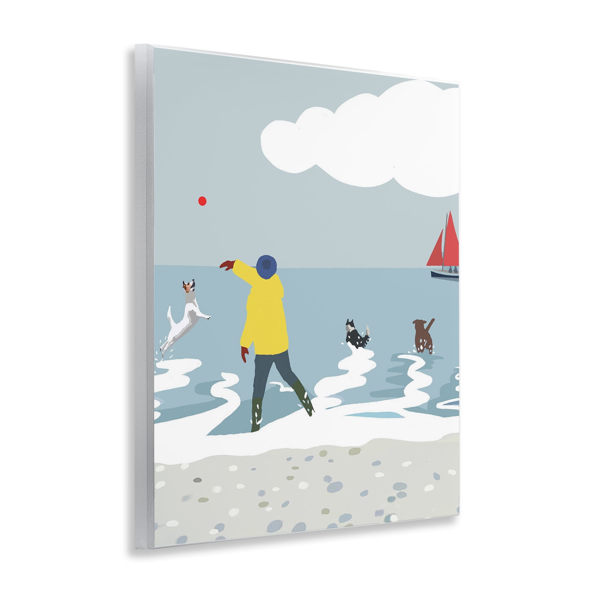Stupell Industries Catching Ball on Beach Nautical & Beach Painting Unframed Art Print Wall Art, 11 x 14