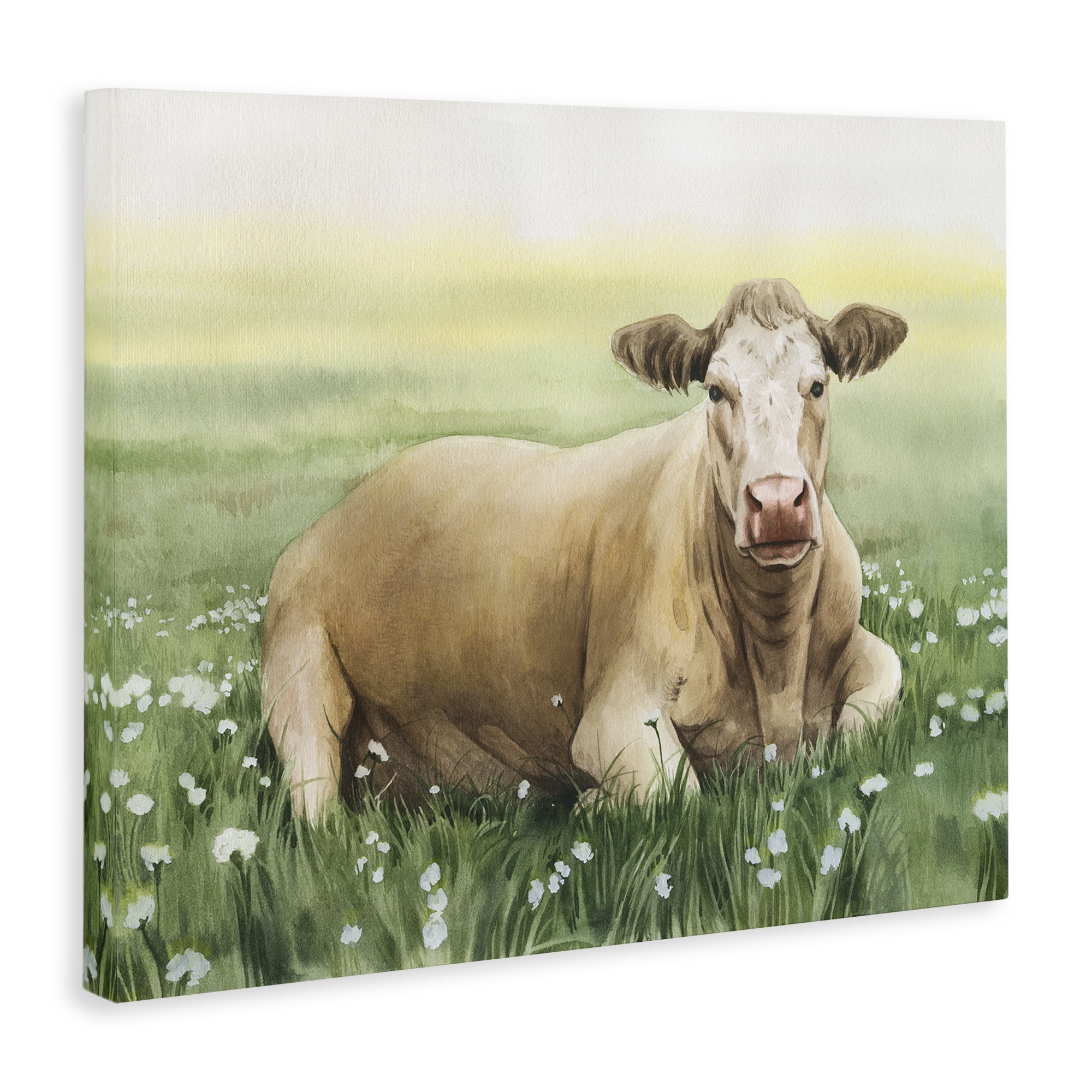 Stupell Industries Resting Beige Cow Animals & Insects Painting Gallery Wrapped Canvas Art Print Wall Art, 30 x 24