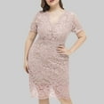 thumbnail image 5 of Patlollav Womens,Fashion Womens Plus Size V Neck Short Sleeve Solid Lace Dress Party Dress, 5 of 6