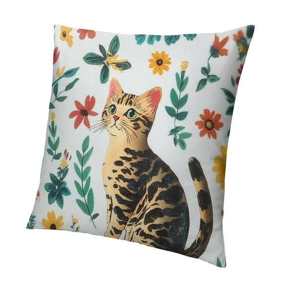 Patifu Black Yellow Cat Cushion Covers,Cute Kitten Printed Decorative Square Pillow Cases,Kawaii Cartoon Decorative Pillow Covers,Cat Fur Pillow Covers Plant Flower Throw Pillow Covers 12x12in