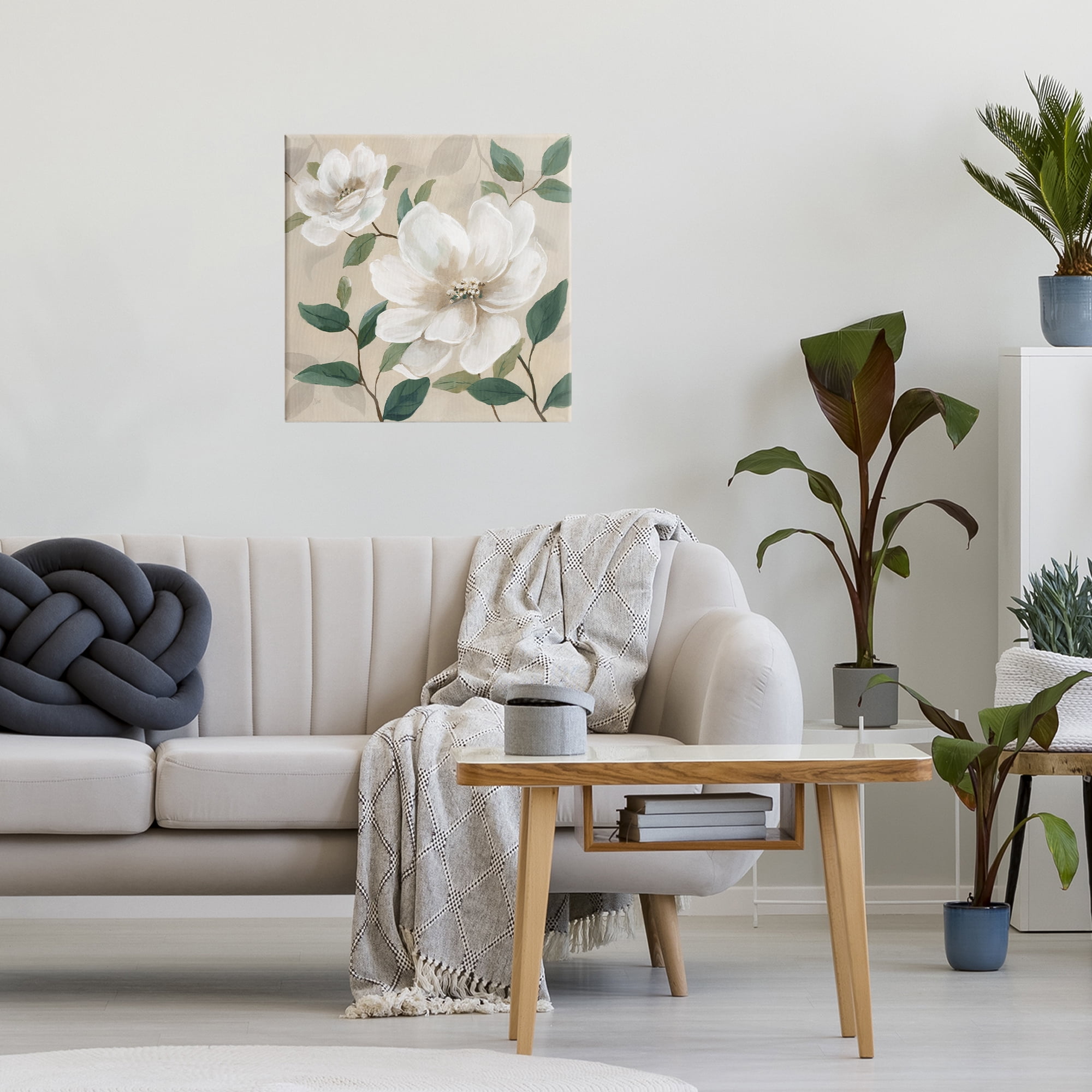 Stupell Industries Serene White Blossom with Leaves Canvas Wall Art, design by Nan