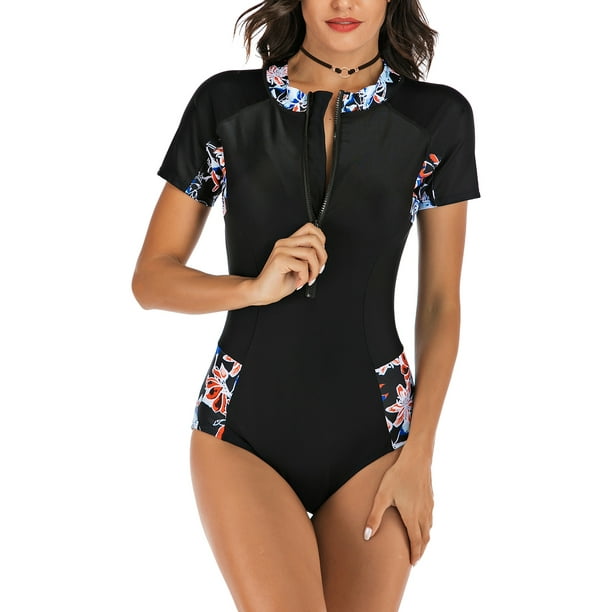 Himone Plus Size Women Short Sleeve Surfing Swimwear Swimsuit Zipper One Piece Beachwear Diving Suit Bathing Suit Wetsuit Swimming Costumes Push Up Padded Tummy Control Walmart Com Walmart Com