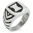 thumbnail image 1 of Stainless Steel Rook Strategy Coat of Arms Shield Chevron Pattern Biker Style Polished Ring, 1 of 1