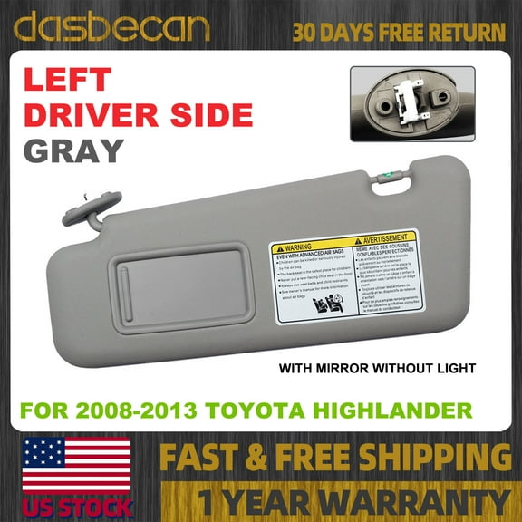 Dasbecan Gray Left Driver Side Sun Visor w/ Mirror For Toyota Highlander 2008-2013 #74320-48180-B1 74320-48500-B0 74320-0E050-B0 74320-0E051-B0