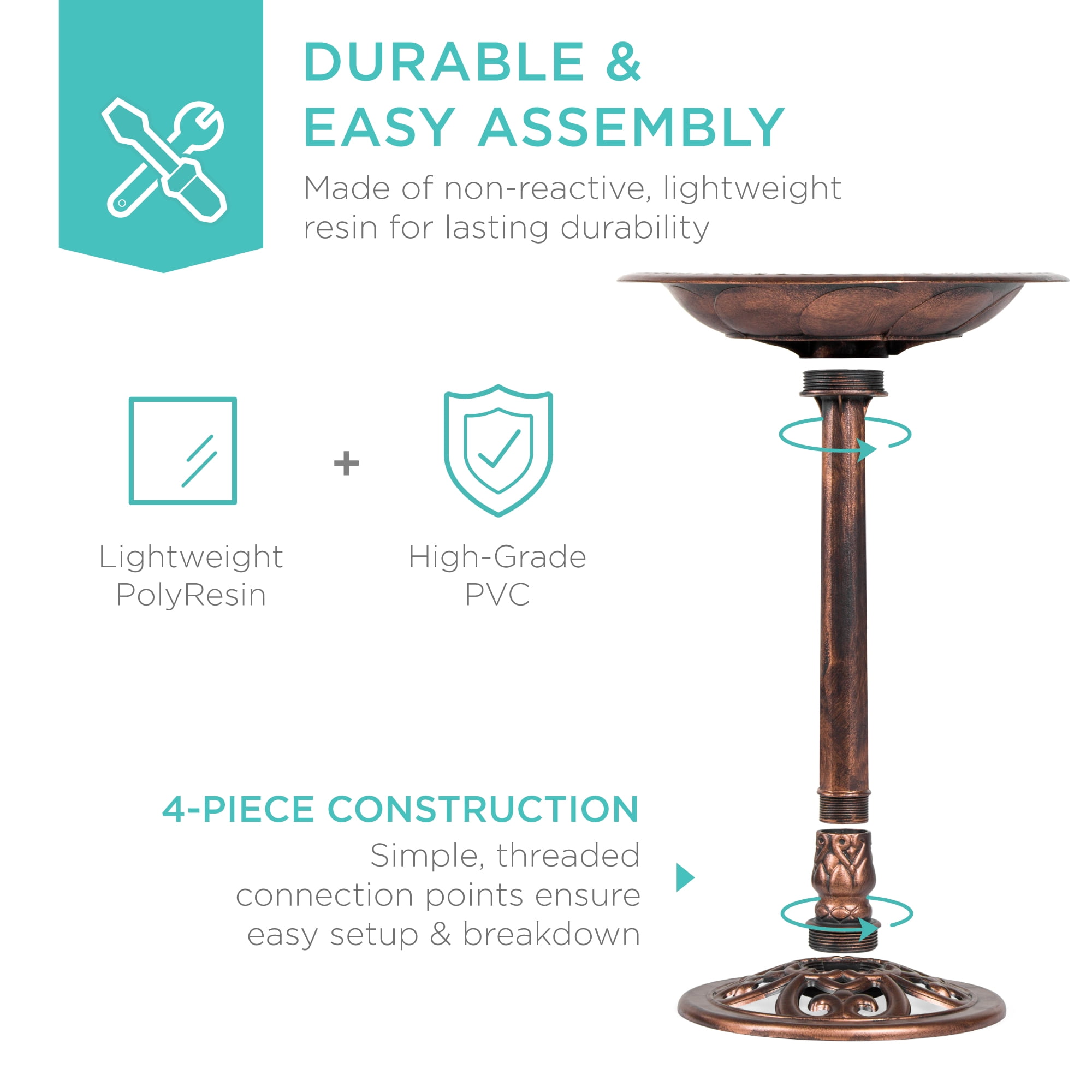 Best Choice Products Outdoor Rustic Pedestal Bird Bath Accent for Garden, Yard w/ Fleur-de-Lis Accents - Copper