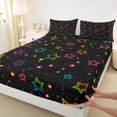thumbnail image 4 of Manfei Kawaii Neon Stars King Sheets,Kawaii Cartoon Theme Bedding,Black,4 Pieces,1 Flat Sheet,1 Fitted Sheet and 2 Pillowcases, 4 of 6