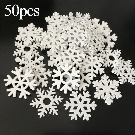 SXCRFKXH 50pcs White Wooden Snowflakes Christmas Ornaments Pendants New Year Home Decor