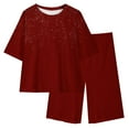 thumbnail image 3 of CYRBOKO Girls Outfit Sets, Summer 2 Pieces Casual T-shirts and Shorts Set Wine Size 6-7 T, 3 of 8