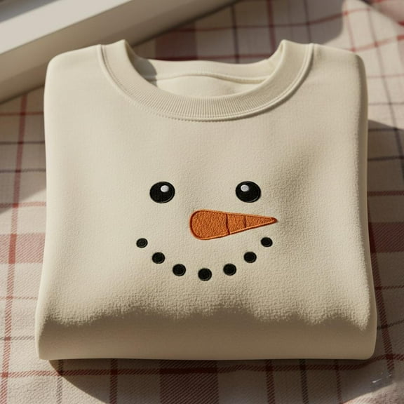 Snowman Face Embroidered Sweatshirt, Minimal Christmas Crewneck, Cozy Winter Smiley Sweater Gift for Holiday Season