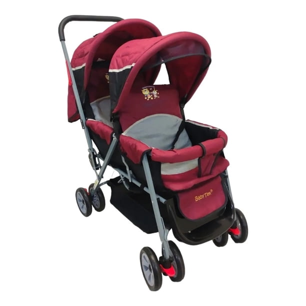 The Baby Shop Carriola Gemelar Moderna Azul Rojo Y Niño Doble Plegable Moderna