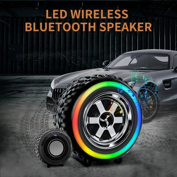 Enroslu Wheel Tire Shape Wireless Speaker, Portable Speaker RGB Light HiFi Effect, Playback Outdoor Wireless Portable Speaker Garage Accessory Music Gadget Stylish Garage Decor Accessory