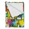thumbnail image 2 of Colorful Soft Flannel Fleece Throw Blanket, Hippie Digital Fun Characters with Eyes and Teeth Video Games Artwork Pattern, Cozy Plush for Indoor and Outdoor Use, 50" x 60", Multicolor, by Ambesonne, 2 of 5