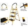 thumbnail image 3 of Qiushi 4 Step Ladder, 330 lbs Capacity Lightweight Folding Step Stool with Wide Sturdy Pedal & Anti-Slip Wear-Resisting Feet & Comfort Handgrip for Home & Office & Kitchen, Yellow, 3 of 15