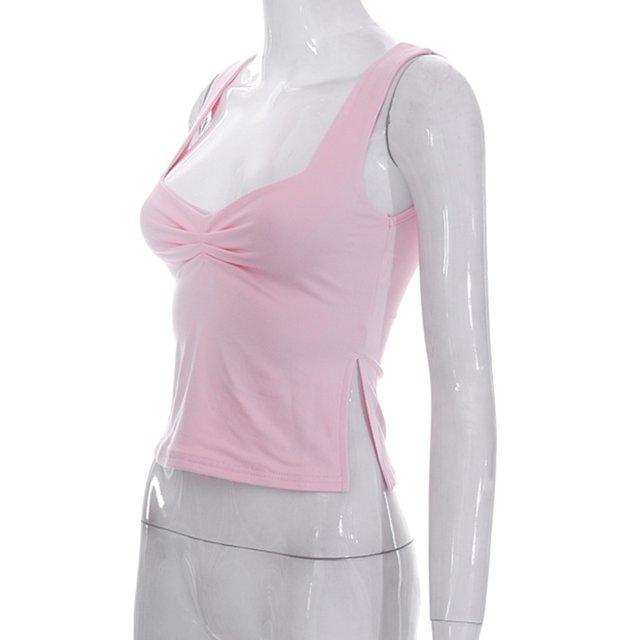 Chaleco sin mangas de verano Casual plisado Sling Crop Tops Ropa femenina (Rosa M) FLhrweasw Para estrenar