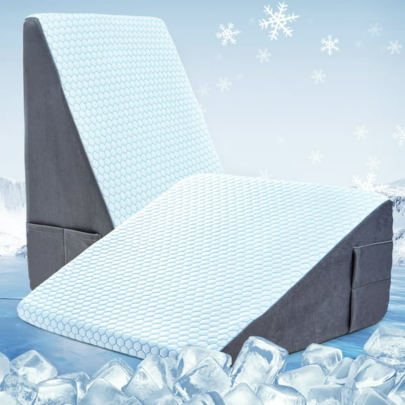 12" Bed Wedge Pillow, Cooling Gel Memory Foam for Nighttime Acid Reflux, Lumbar & Back Support, Leg Elevation Therapy, Snore Reduction Aid, Triangular Wedge Design, Detachable Washable Cover