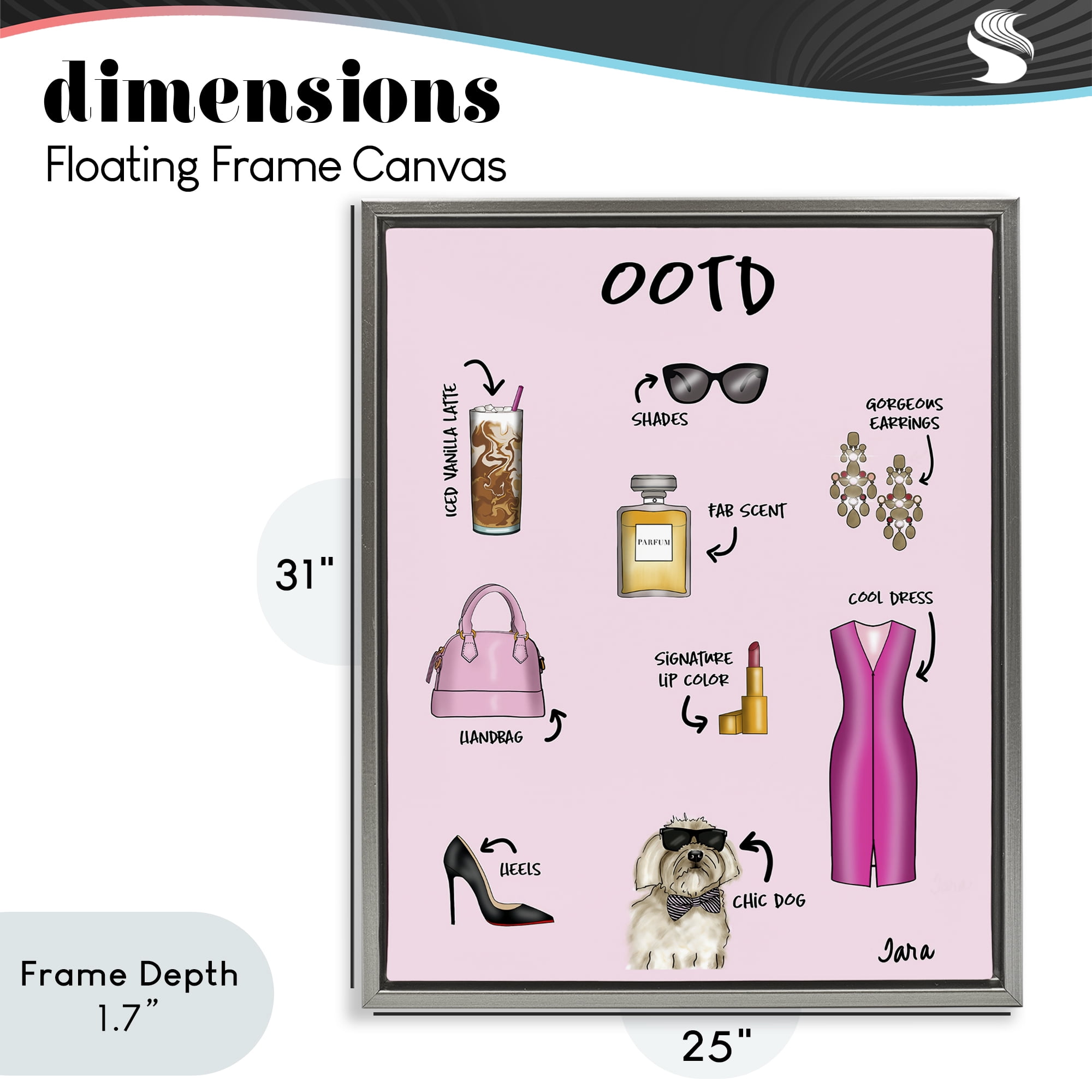 Stupell Industries Feminine Glam Outfit of the Day Gray Framed Floater Canvas Wall Art, design by Tara Boone