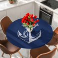 thumbnail image 2 of Anchor Round Fitted Table Cover Nautical Knot Navy Blue Waterproof Table Cloth with Elastic Edge Wipeable Tablecloth for Picnic Camping Party Fits 45"-54" Diameter, 2 of 8