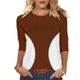 thumbnail image 1 of Camisetas de Manga 3/4 para Mujeres Impresas de Cuello Redondo Top de Moda Casual, Mezcla de Poliéster 95% 5% de Spandex para el Hogar Y el Uso Diario, 1 of 9