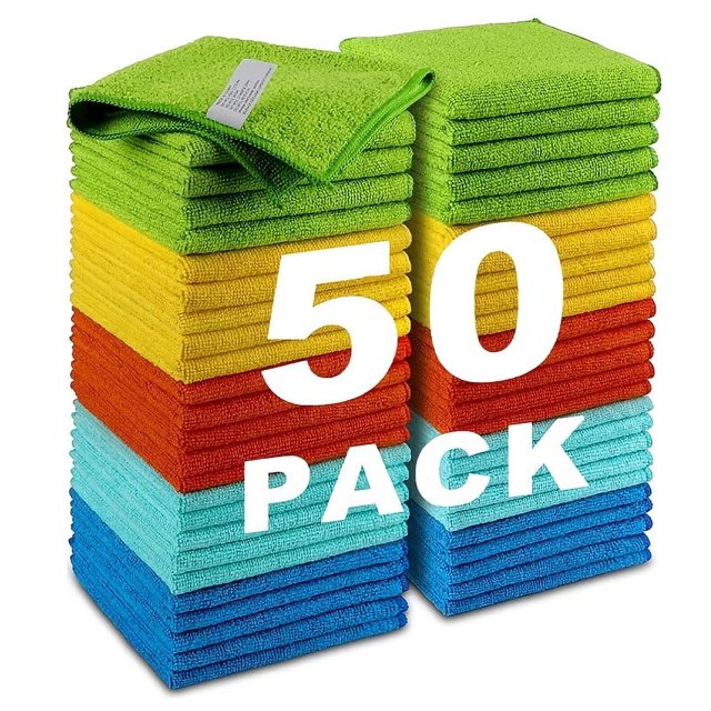 HLONK 50pcs Ultra-Soft Microfiber Cleaning Cloths - Quick-Dry Absorbent & Streak-Free Fade-Resistant Lightweight & Durable - Reusable Multi-Purpose Rags for Kitchen Bathroom Car Gla