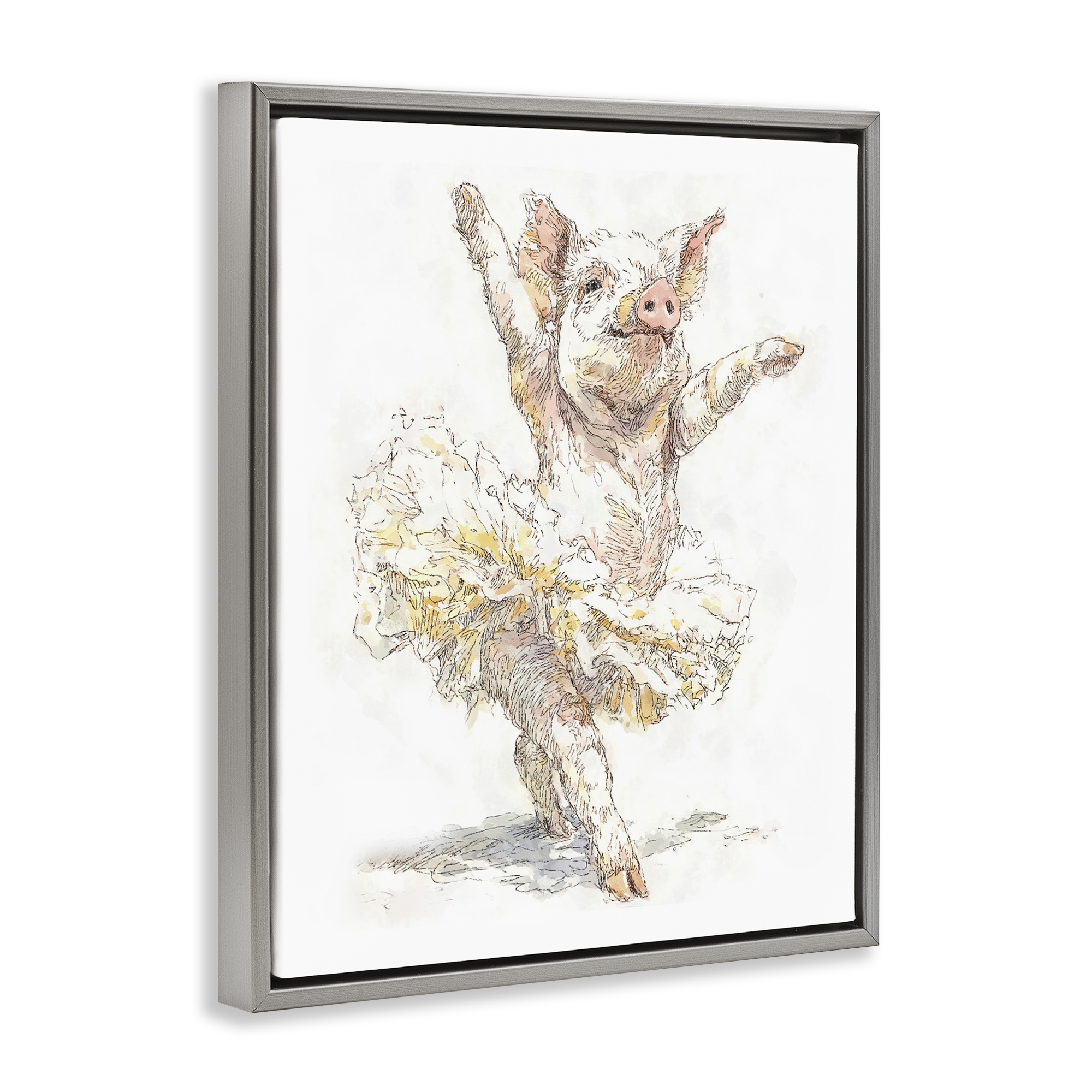Ballet Pig Tutu Gray Framed Floater Canvas Wall Art, design by Ziwei Li