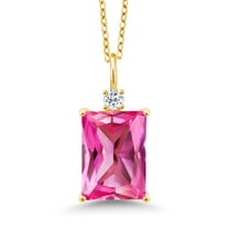 Gem Stone King 10.14 Cttw Pink Created Sapphire and White Topaz 18K Yellow Gold Plated Silver Pendant Necklace for Women | Gemstone Birthstone | With 18 inch Chain