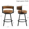 thumbnail image 3 of Zesthouse 26.6″ Swivel Bar Stools Set of 2, Faux Leather Upholstered Counter Height Chairs with Barrel Back & Matte Black Metal Legs, Modern Barstools for Kitchen Island, Brown, 3 of 11