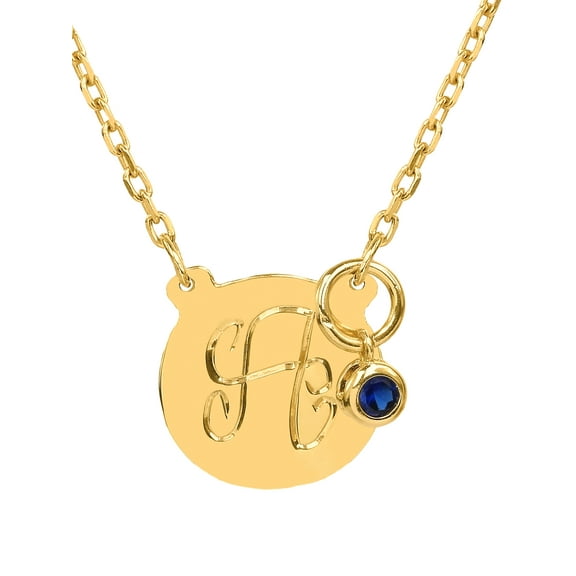 Personalized Hand Engraved Single Capital Initial with Bezel Set Drop Birthstone