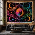 thumbnail image 6 of Bright Sun Among Wavy Checks and Crescent Moons, Playful Psychedelic for Space Lovers, Cosmic Wall Art, Housewarming Gift, Tapestry Wall Hanging for Gaming Room and Studio, 6 of 7