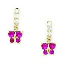 14k Yellow Gold July Red CZ Butterfly Drop Screw-Back Earrings - Measures 13x6mm