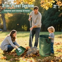 Heavy Duty 65" Garden Leaf Rake with 25 Tines, Non-Slip Handle, Includes Leaf Scoops & Bag, Lawn & Yard Tool for Shrubs, Leaves & Debris