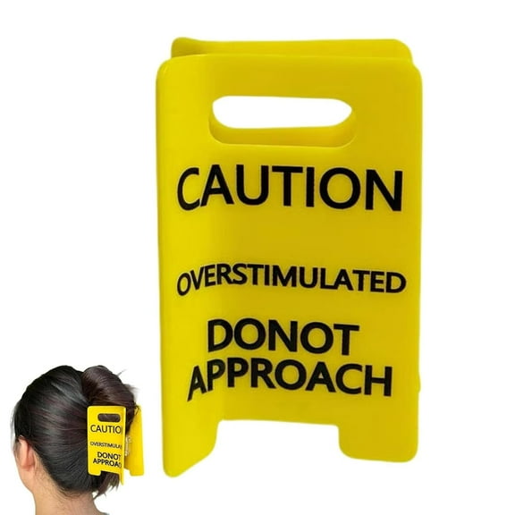 Overstimulated Caution Sign Hair Claw Clip,Hold on Partner Im over Stimulated,Strong Grip Claws Clips for Thick Hairs,Funny Yellow Hairs Clips for Thick,Bold Gift for Coworkers and Friends