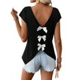 thumbnail image 2 of Womens V Neck Casual Bowknot Short Sleeve T-Shirt Colorblock Summer Blouse For Women, 2 of 6