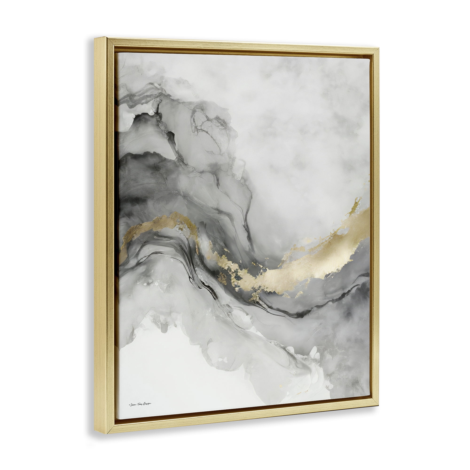 Stupell Industries Grey & Glam Geode Abstract Painting Gold Floater Framed Canvas Art Print Wall Art, 17 x 21