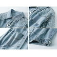 thumbnail image 4 of HTNBO Women's Denim Jacket Long Sleeve Western Rivet Studded Washed Pearl Short Jean Coat, 4 of 6