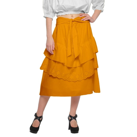 Moomaya Ruffle Style Skirts For Women Casual Solid Cotton Summer Wear Clothing